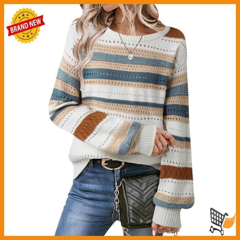 Cozy Lantern Sleeve Pullover Sweater Fair Isle Knit Women's Fall Top